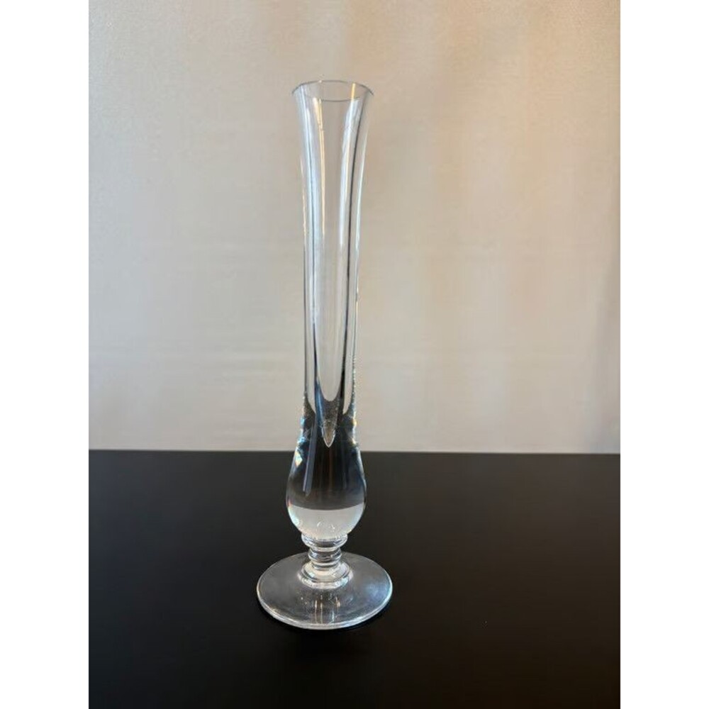 Tall Clear Glass Footed Bud Vase Slender Vintage